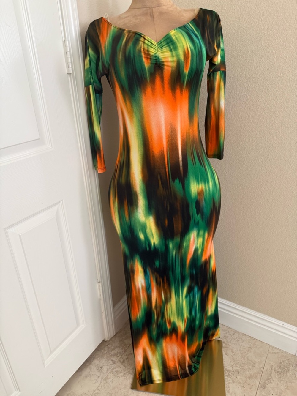 Love Vibrant Green & Orange Abstract Maxi Dress